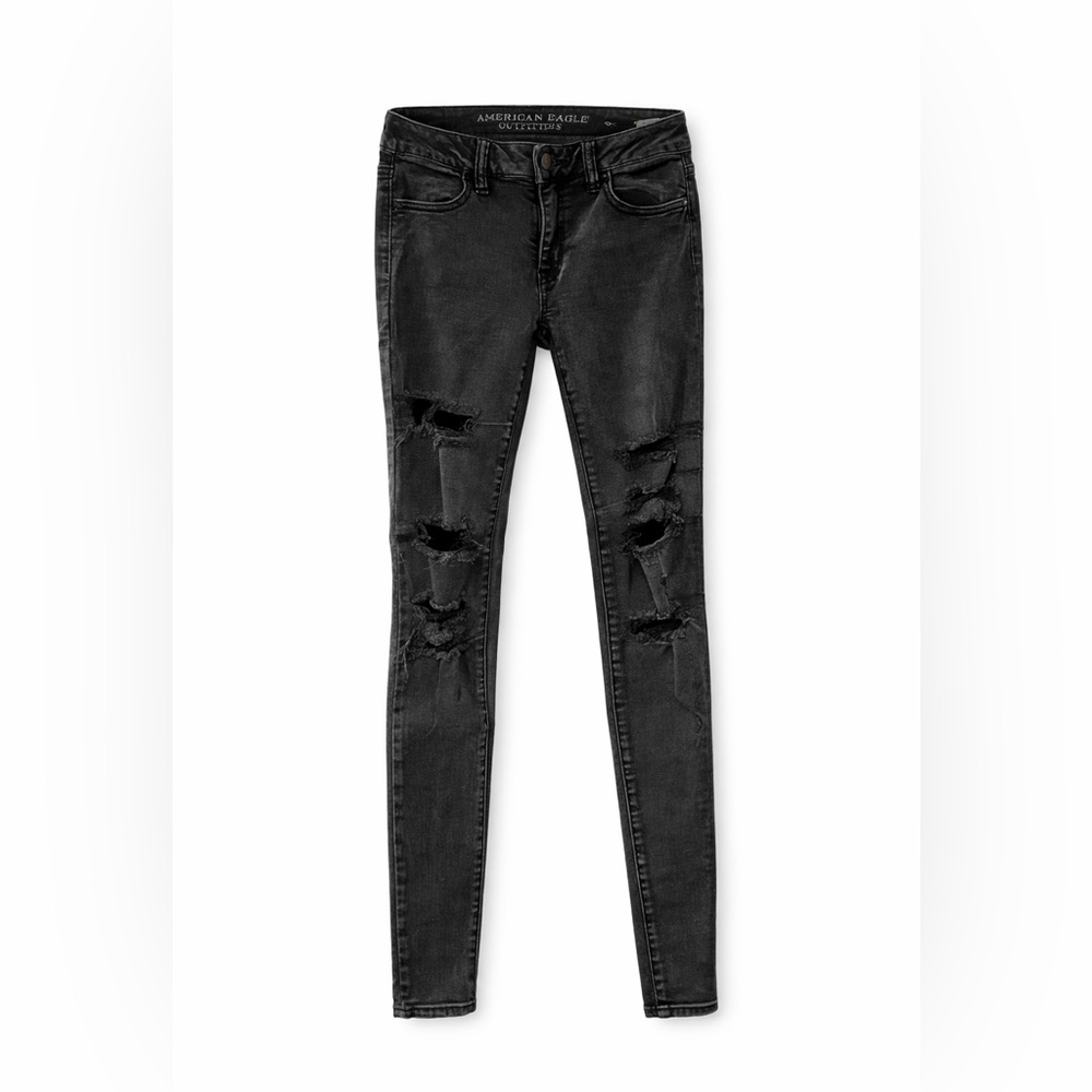 American Eagle Outfitters Women's Black Ripped Skinny Jeans Size 0